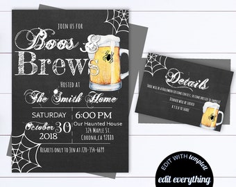 Boos And Brews Halloween Invitation Editable Adult Halloween Party Invitations Halloween Costume Party Invites Halloween Printable Invites