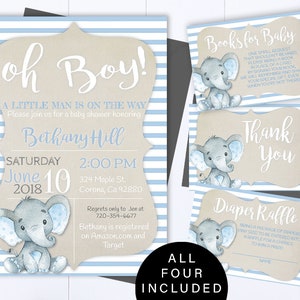 Blue Elephant Baby Shower Boy Invite Blue Baby Shower  Baby Boy Shower Invitations Blue Elephant Boy Baby Shower Blue Elephant Invite