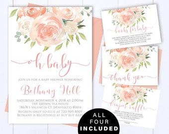 Oh Baby Floral Baby Shower Invitation Template Floral Oh Baby Shower Invite Girl Baby Shower Flower Invite Greenery Baby Shower Invite