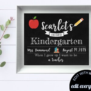 Placa do primeiro dia de aula de volta às aulas Quadro-negro de qualquer série Editável Primeiro dia de aula para impressão Download instantâneo Placa do quadro-negro escolar