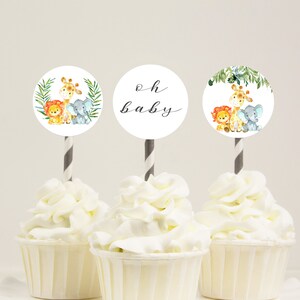 Safari Baby Shower Cupcake Toppers Elephant Baby Shower Cupcake Toppers Lion Cupcake Toppers Giraffe Baby Shower Toppers Safari Toppers