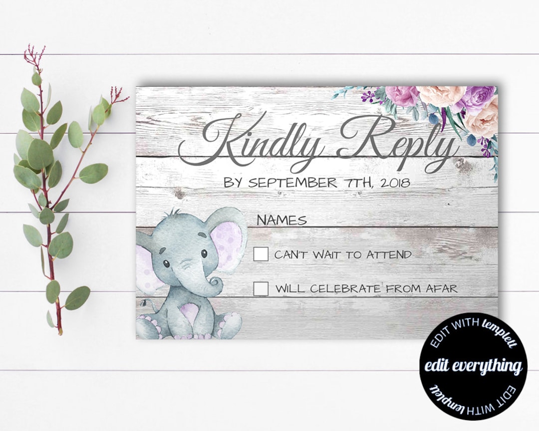 Elephant Baby Shower RSVP Card Baby Shower Response Card RSVP Cards