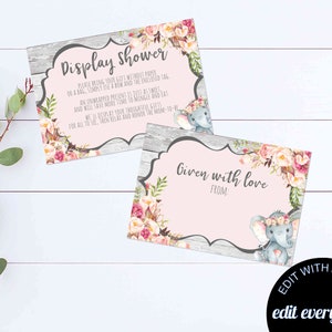 Baby Shower Display Shower Invitation Insert And Gift Tag Elephant Baby Shower Display Card Insert Display Shower Card Insert Elephant Card