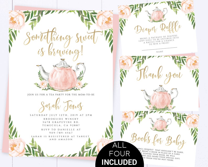 Pink Baby Shower Tea Party Invitation Tea Party Baby Shower Etsy