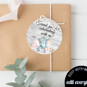 Elephant Baby Shower Gift Tags Floral Baby Shower Gift Tags Girl Baby Shower Tags Baby Shower Thank You Tags Pink Baby Shower Favor Tags