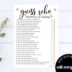 Guess Who Mommy Or Daddy Baby Shower Game Guess Who Game Shower Game Mommy Or Daddy Baby Shower Game Moon And Star Guess Who Shower Game