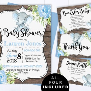 Blue Elephant Baby Shower Boy Invite Blue Baby Shower Baby Boy Shower Invitations Blue Elephant Boy Baby Shower Blue Elephant Invitation