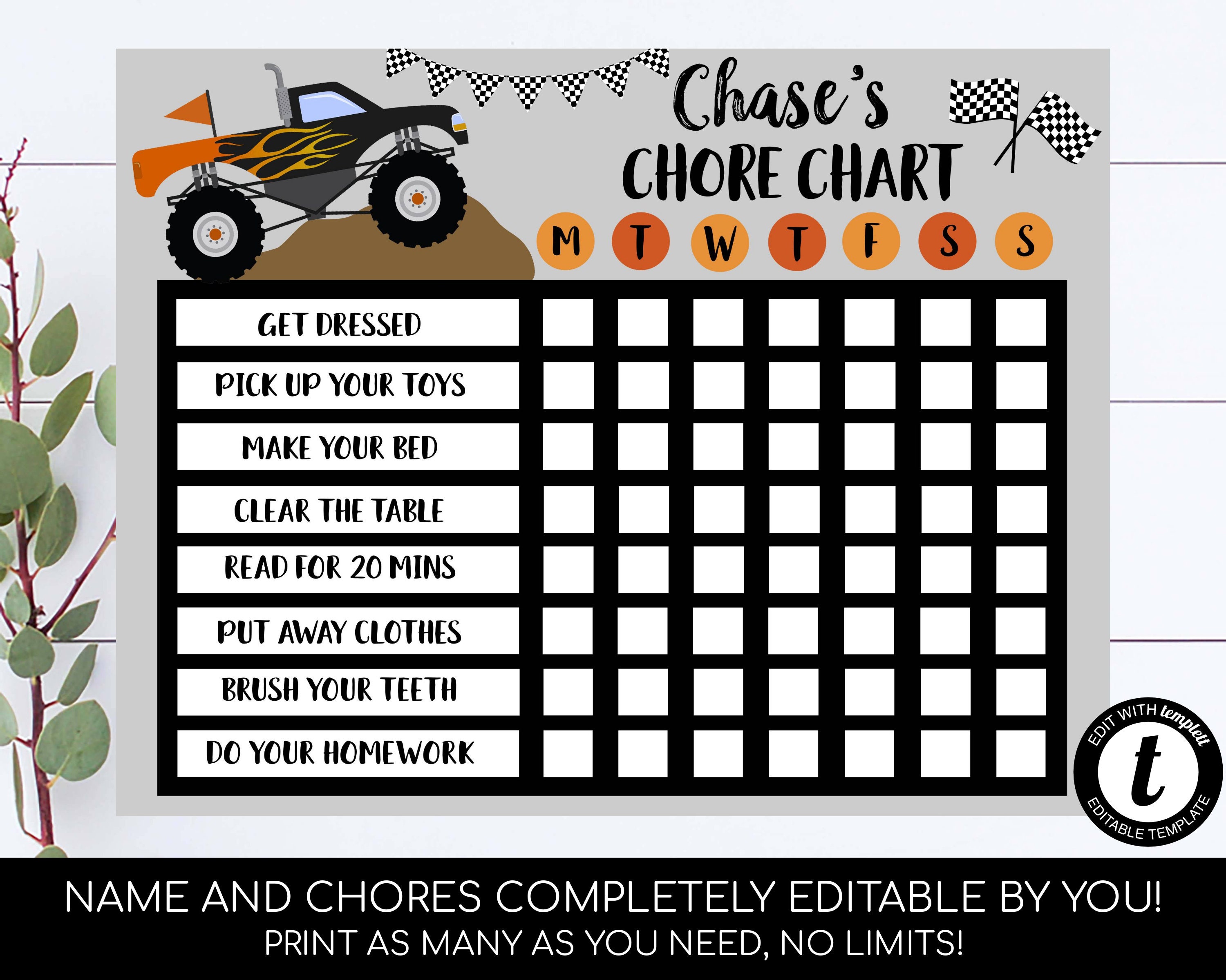 monster-truck-chore-chart-editable-kids-chore-chart-reward-etsy