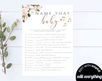 Name, dass Lied Baby-Dusche-Spiel Rose Gold Baby-Dusche Name, dass Baby-Lied-Aktivität Blumen Name, dass Lied-Baby-Dusche druckbare Spiel