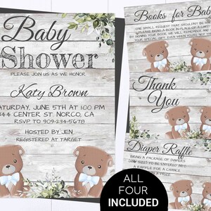 Teddy Bear Twin Boy Baby Shower Invite Blue Bear Twins Baby Shower Invite Bear Greenery Shower Invite Twin Boys Baby Shower Invitation