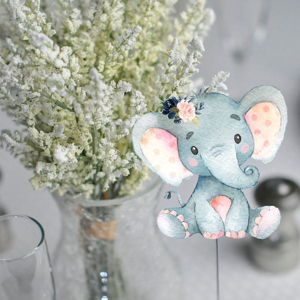 Elephant Baby Shower Centerpiece Pink or Blue Floral Centerpiece Elephant Gender Reveal Table Centerpiece Pink or Blue Elephant Centerpieces