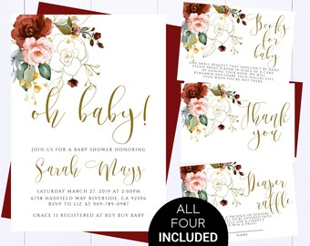 Gouden bloemen baby shower uitnodiging moderne bloemen baby shower uitnodigen meisje baby shower bloem uitnodiging roze en gouden baby shower uitnodigen