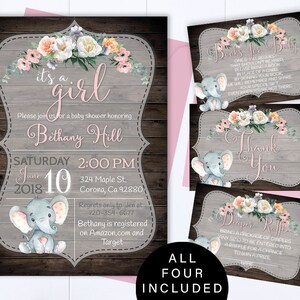 Pink Elephant Baby Shower Invite Pink and Floral Baby Girl Shower Invitations Pink Elephant Girl Baby Shower Pink Elephant Invite
