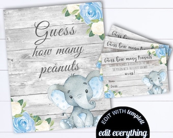 Elephant Peanut Guessing Game Guess How Many Baby Shower Games Peanut Guess Game How Many Peanuts Baby Shower Activity Shower Guess Game