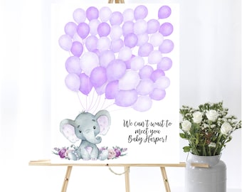 Purple Elephant Balloon Signature Guestbook Alternative Baby Shower Guestbook Please Sign Balloon Elephant Guestbook Elephant Balloon Sign