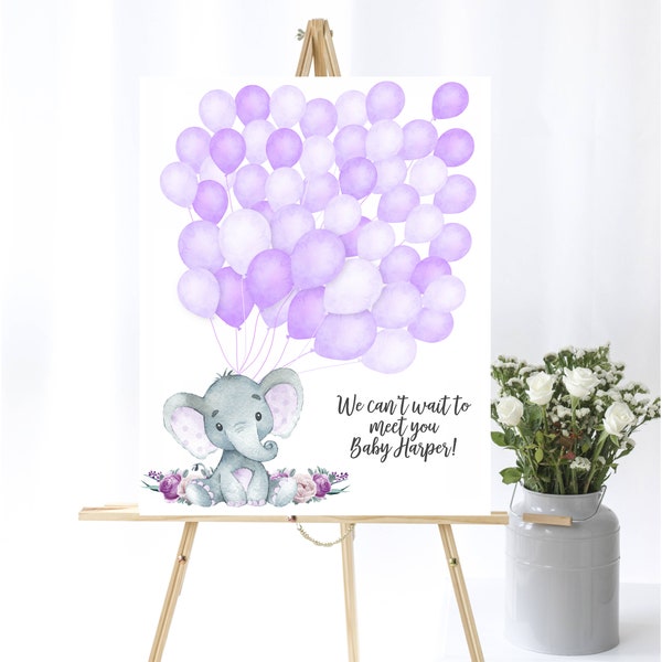 Purple Elephant Balloon Signature Guestbook Alternative Baby Shower Guestbook Please Sign Balloon Elephant Guestbook Elephant Balloon Sign