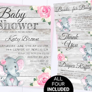 Floral Elephant Baby Shower Invite Floral Baby Girl Shower Invitation Elephant Girl Baby Shower Blush Pink Elephant Baby Shower Invite