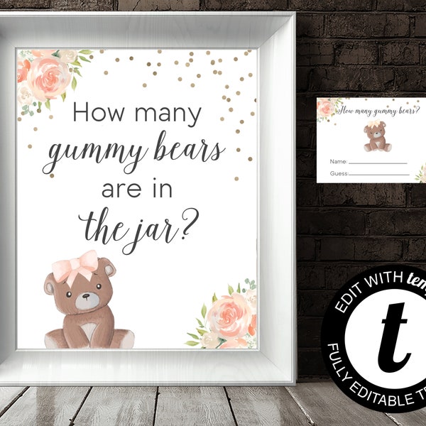 Gummy bear Guessing Game Guess How Many Baby Shower Games Pink Teddy Bear Gummy Bear Guess Game How Many In The Jar Baby Shower Activity