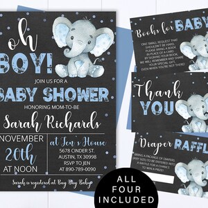 Blue Elephant Baby Shower Boy Invite Blue Baby Shower Baby Boy Shower Invitations Blue Elephant Boy Baby Shower Blue Elephant Invite