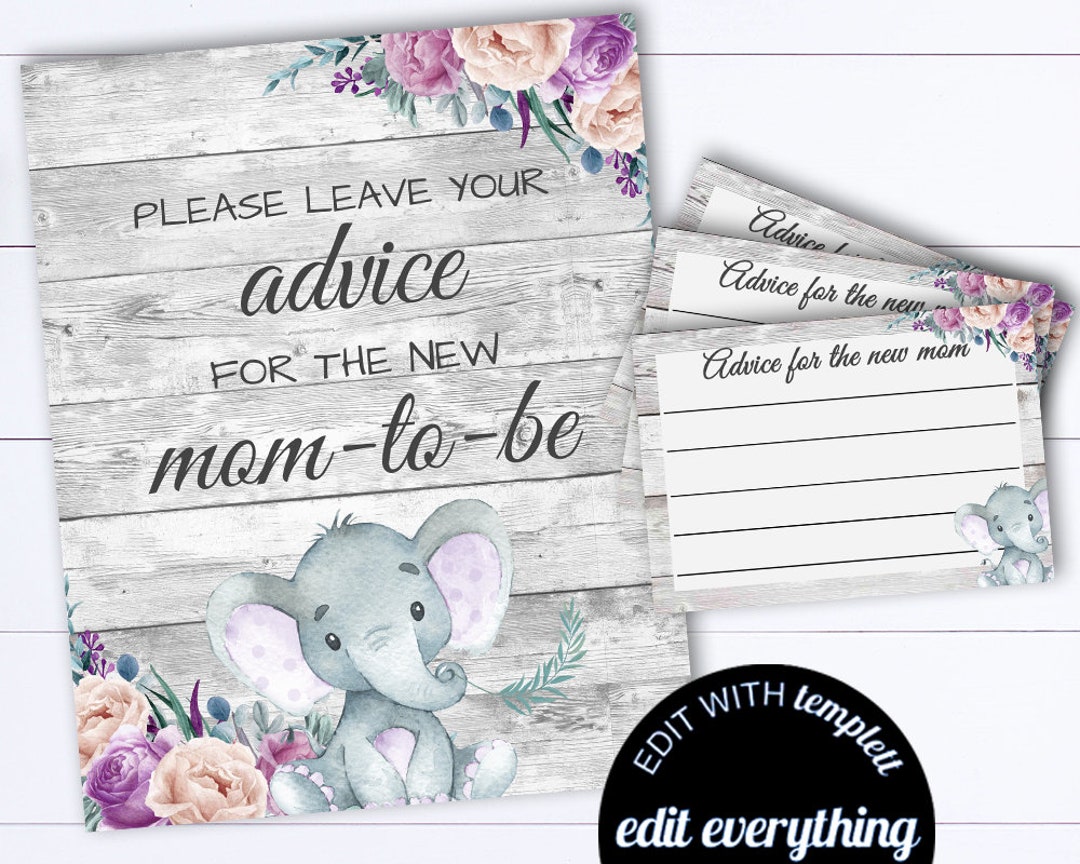 Elephant Advice for New Mom Activity Advice for Mom Baby Shower Sign ...