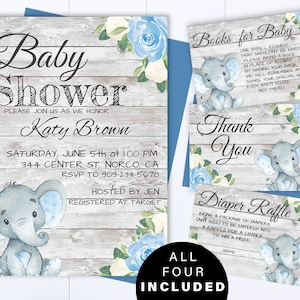 Blue Elephant Baby Shower Boy Invite Blue Baby Shower Baby Boy Shower Invitations Blue Elephant Boy Baby Shower Blue Elephant Invite