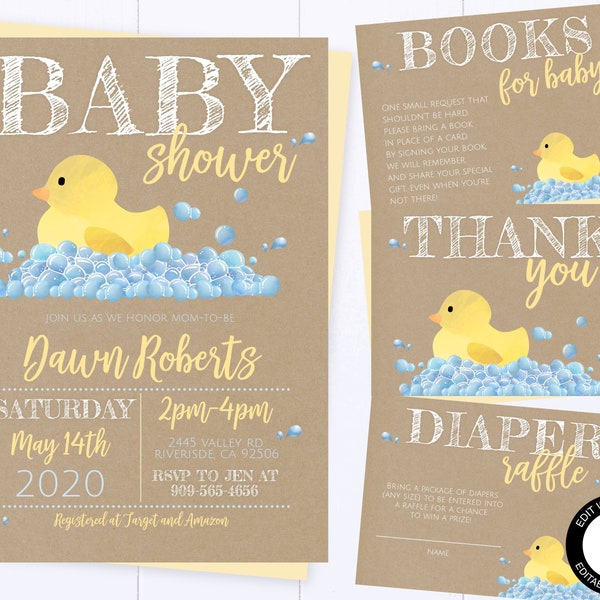 Rubber Ducky Baby Shower Invitation Bubble Bath Baby Shower Baby Duckling Shower Invitation Rub A Dub Dub Baby Shower Invite Gender Neutral