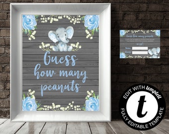 Elephant Peanut Guessing Game Guess How Many Baby Shower Games Peanut Guess Game How Many Peanuts Baby Shower Activity Shower Guess Game