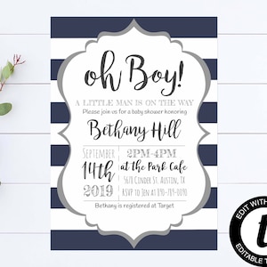 Oh Boy Baby Shower Invitation Oh Boy Baby Shower Template Navy and White Boy Baby Shower Oh Boy Simple Shower Invitation Oh Boy Invitation