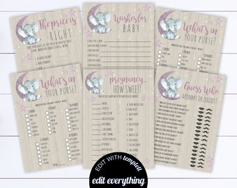 Elephant Baby Shower Games Printable Baby Shower Games Package Baby Shower Activity Printable Baby Shower Package Baby Shower Printable Game