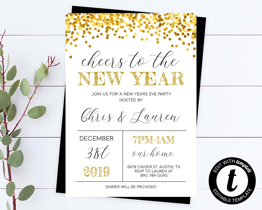 New Years Eve Party Invitation Template Black and Gold Editable Party  Invite Cheers to A New Year New Years Eve Party Invite - Etsy, image size:1080x864