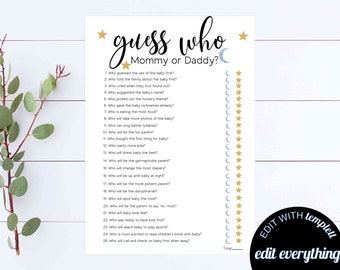 Guess Who Mommy Or Daddy Baby Shower Game Guess Who Game Shower Game Mommy Or Daddy Baby Shower Game Moon And Star Guess Who Shower Game