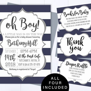 Oh Boy Baby Shower Invitation Oh Boy Baby Shower Template Navy and White Boy Baby Shower Oh Boy Simple Shower Invitation Oh Boy Invitation
