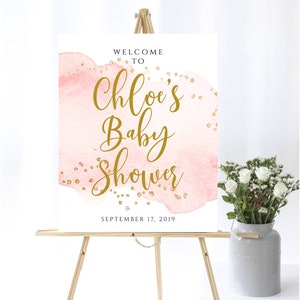 Blush Pink Baby Shower Welcome Sign Baby Welcome Sign Baby Shower Decor Pink And Gold Welcome Shower Sign Printable Watercolor Welcome Sign