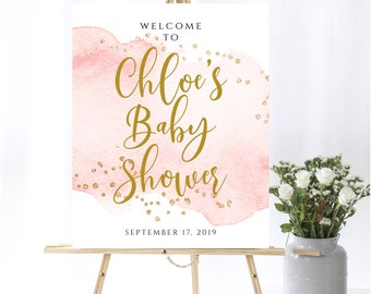 Blush Pink Baby Shower Welcome Sign Baby Welcome Sign Baby Shower Decor Pink And Gold Welcome Shower Sign Printable Watercolor Welcome Sign