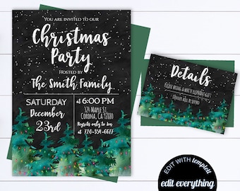 Christmas Party Invitation Template Holiday Party Editable Invite Instant Download Printable Invitation Classic Merry Christmas Invitation