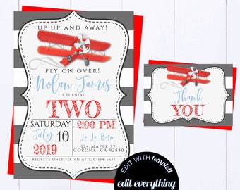 Up Up And Away Airplane Birthday Invitation Template Gray And Red Airplane Birthday Invitation Birthday Red Airplane Birthday Invitation