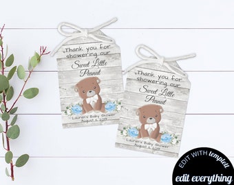 Bear Baby Shower Gift Tags Blue Floral Baby Shower Gift Tags Boy Baby Shower Tags Shower Thank You Tags Teddy Bear Baby Shower Favor Tags