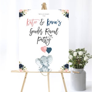 Elephant Gender Reveal Welcome Sign Floral Gender Reveal Welcome Sign Pink And Blue Gender Reveal Welcome Sign Balloon Gender Welcome Sign