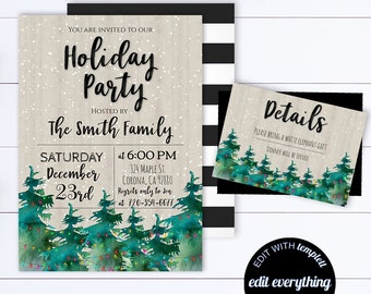 Christmas Party Invitation Template Holiday Party Editable Invite Instant Download Printable Invitation Holiday Party Christmas Invitation