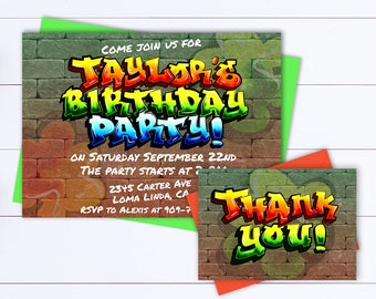 Hip Hop Personalized Birthday Invitation Graffiti Hip Hop Party Invite Boy Birthday Hip Hop Invite Graffiti Birthday Party Invitation