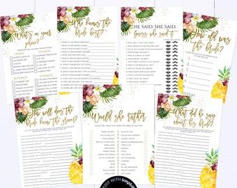 Jeux de douche nuptiale tropicale Jeux de douche nuptiale imprimables Paquet Activité de douche nuptiale Douche nuptiale imprimable Ensemble de jeu imprimable floral
