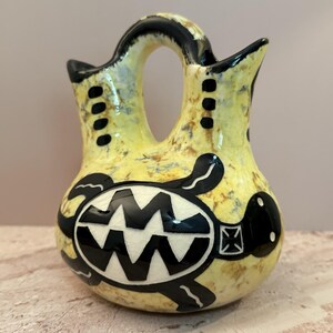 Vintage Signed Maw Paw Mana Pottery Wedding Vase Southwestern Turtle Folk Art