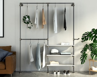 DOUBLE Shelf Type 1 - Kleiderstangen System mit 2 Reihen und 3 Regalen