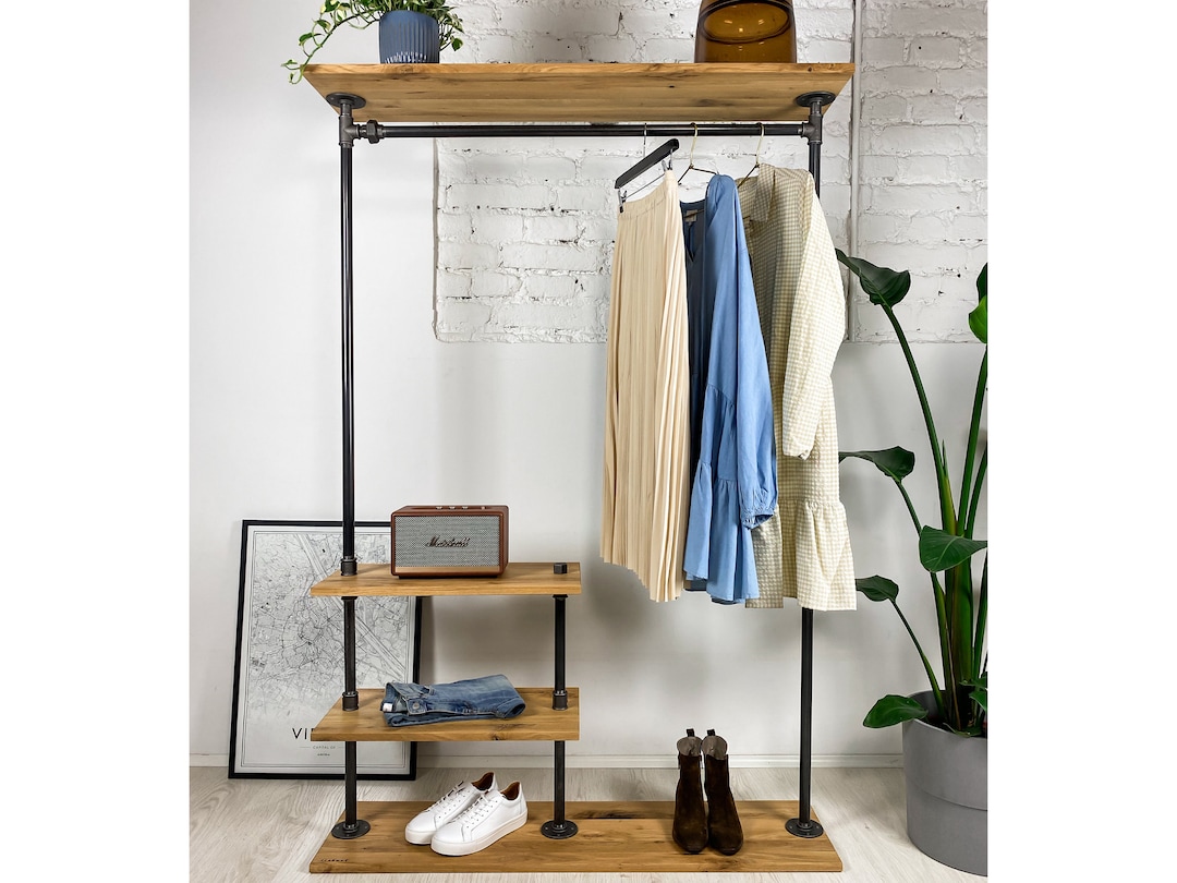 UNIQUE TOP Clothes Rack With Wood Storage Industrial Style - Etsy