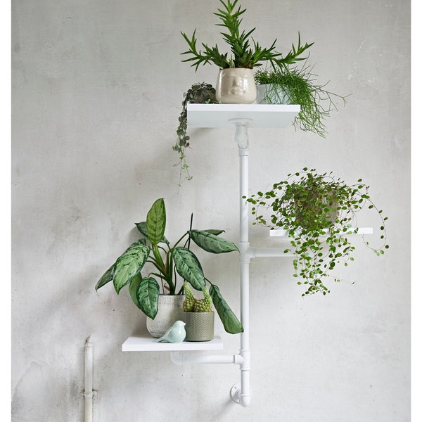 URBAN JUNGLE III - plant/book shelf with 3 wooden shelves in industrial style - wall-mounted