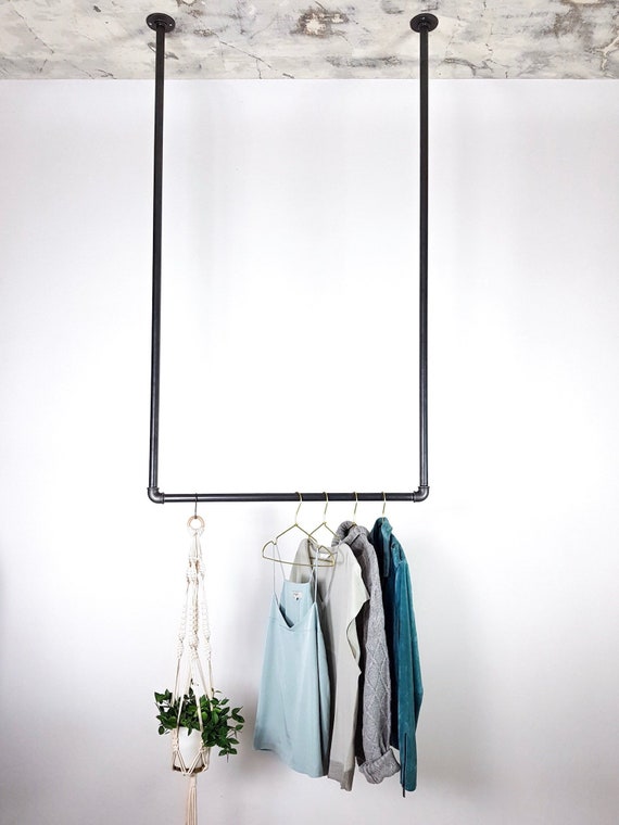 Loft High Ceiling Mounted Clothes Rack In Industrial Style For Tall Rooms