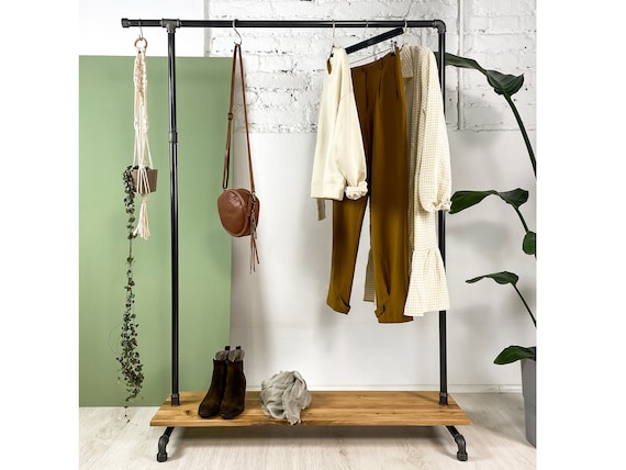 NATURAL HOOK I Clothes Rack With Wooden Storage in Industrial Style Etsy