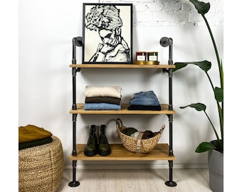 URBAN STORAGE low - wandmontiertes Sideboard im trendigen Industrial Style, Bücherregal mit 3 Ablagen, Regal im Industrie Design