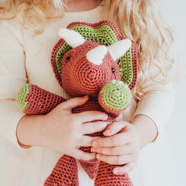 crochet dinosaur, stuffed triceratops