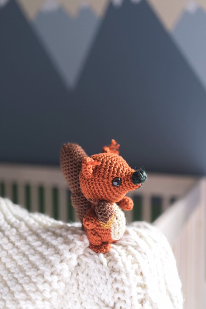 Stuffed squirrel, crochet toy, handmade animal, small acorn image 1